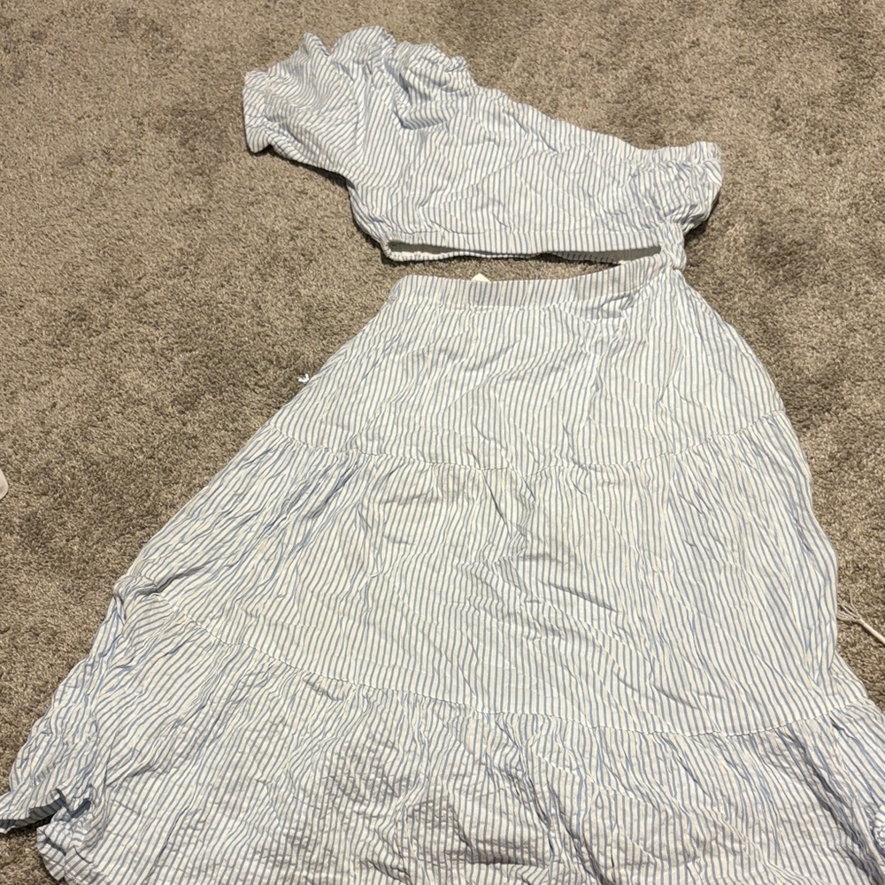 Chic Asymmetrical Blue and White Striped Dress